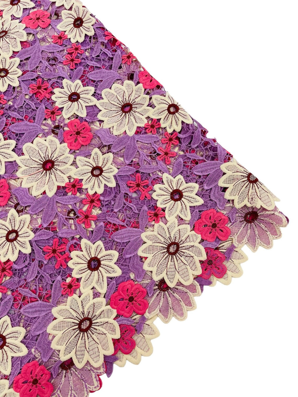 Multi-Color Guipure Lace Design Fabric - Lilac / Pink - Floral Lace Fabric by Yard