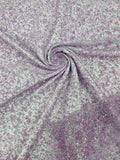 Beads and Sequins Lace - Lilac / Silver - Embroidered Beads and Sequins on Lace Mesh Fabric By Yard