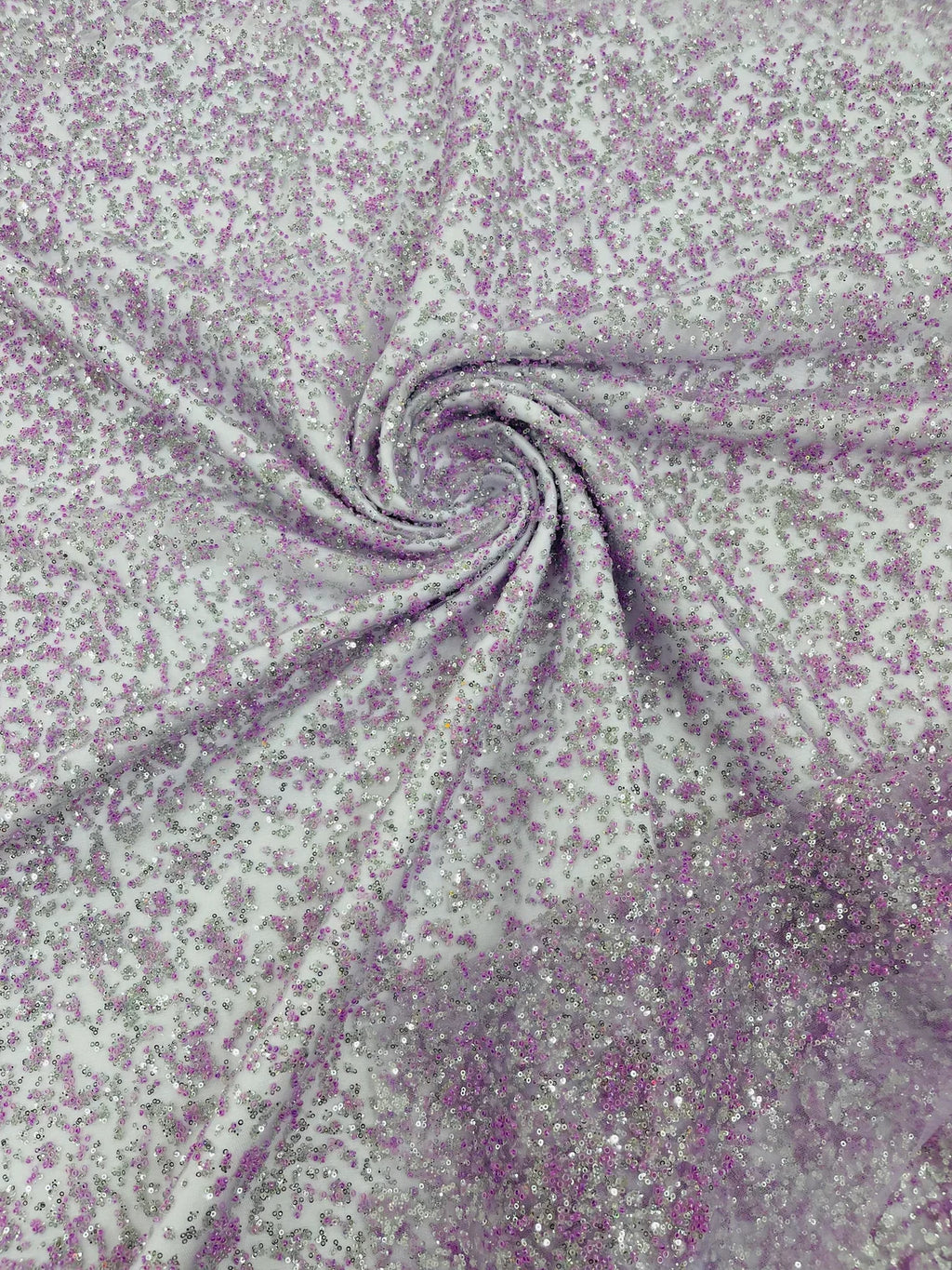 Beads and Sequins Lace - Lilac / Silver - Embroidered Beads and Sequins on Lace Mesh Fabric By Yard