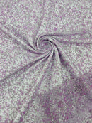 Beads and Sequins Lace - Lilac / Silver - Embroidered Beads and Sequins on Lace Mesh Fabric By Yard