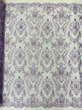 Butterfly Bead Sequins Fabric - Lilac - Damask Beaded Sequins Lace Fabric by the yard