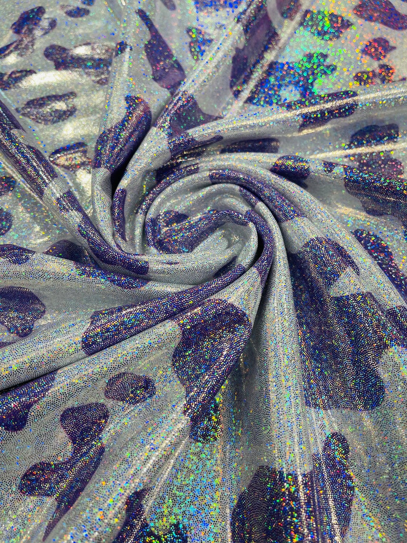 Cow Print Design Spandex - Lilac - Holographic Print Poly Spandex 4 Way Stretch Fabric By Yard