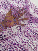 Tulle Glitter Fancy Line Fabric - Lilac - Tulle Fabric with Sparkle Glitter Design Sold By Yard