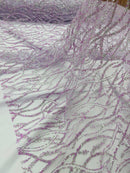 Glitter Wavy Bead Fabric - Lilac - Sequins, Bead, Glitter Design on Lace Fabric By Yard