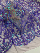 Heart Damask Sequins - Lilac - 4 Way Stretch Sequins Fabric By Yard