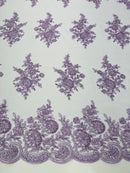 Floral Lace Flower Fabric - Lilac - Floral Embroidered Fabric with Sequins on Lace By Yard