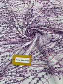 Tulle Glitter Fancy Line Fabric - Lilac - Tulle Fabric with Sparkle Glitter Design Sold By Yard