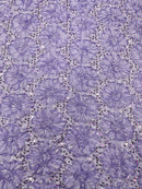 Satin Rosette Sequins Fabric - Lilac - 3D Rosette Satin Rose Fabric with Sequins By Yard