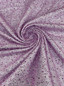 3D Beaded Mesh Fabric - Lilac - Embroidered Beaded Lace Mesh Fabric with Small Sequins Sold By Yard