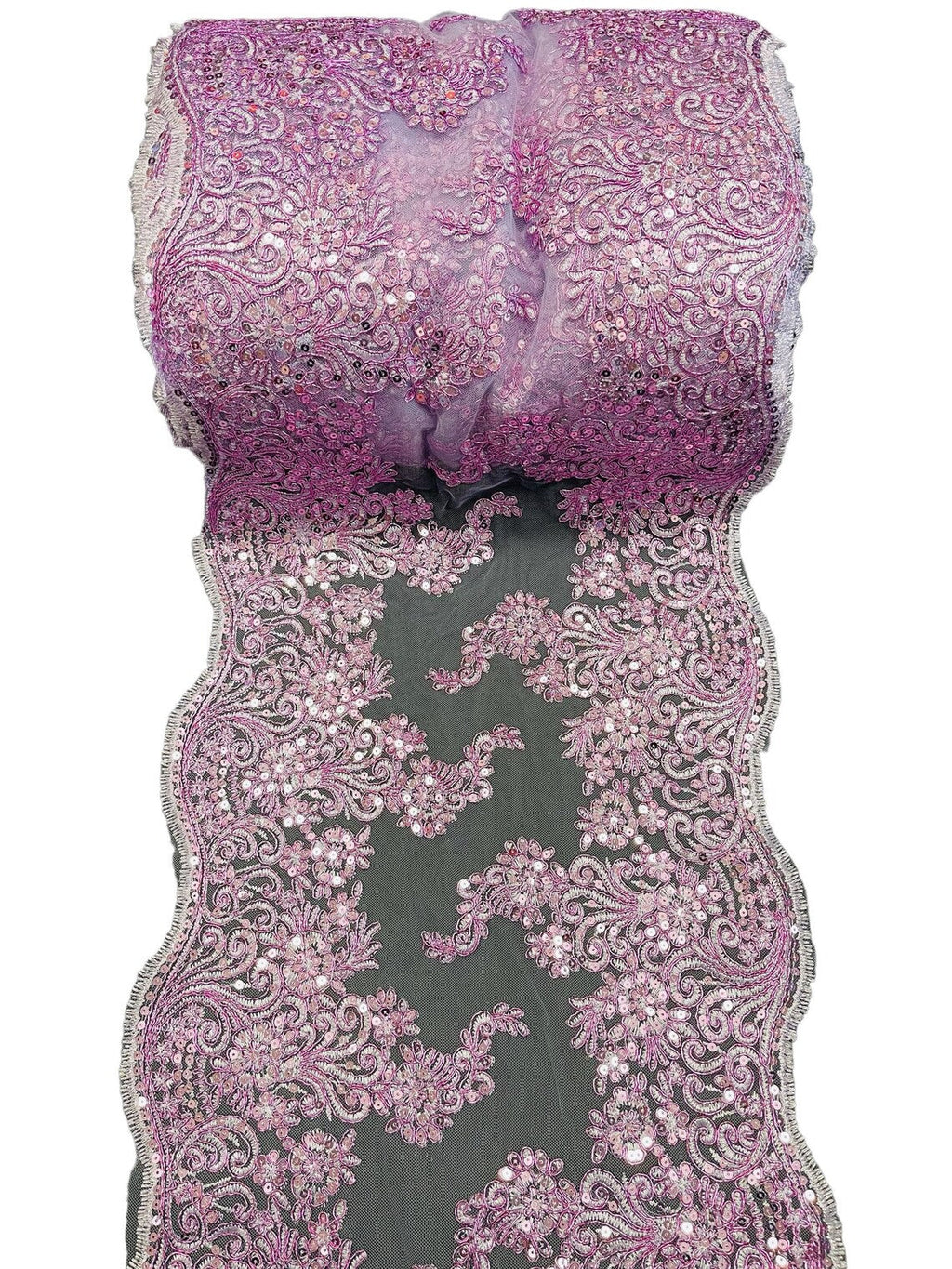 14" Metallic Floral Design Lace Table Runner - Lilac - Event Table Decor Runner Sold By Yard