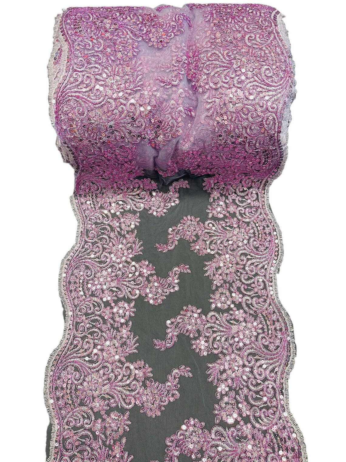 14" Metallic Floral Design Lace Table Runner - Lilac - Event Table Decor Runner Sold By Yard