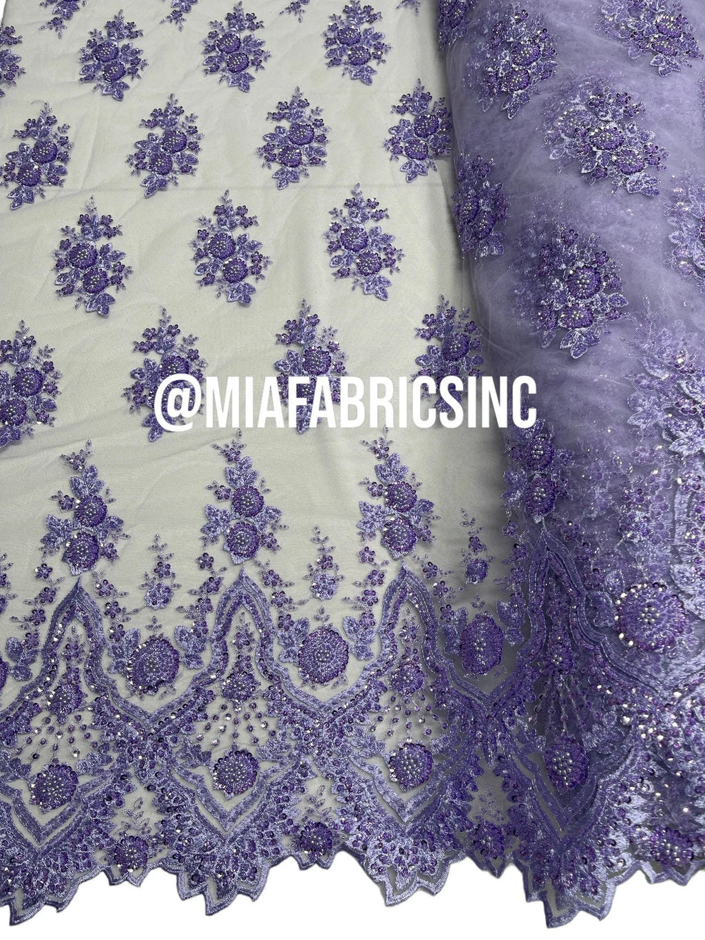 Round Flower Beaded Fabric - Lilac - Embroidered Fashion Design Beads and Sequins On Mesh by The Yard