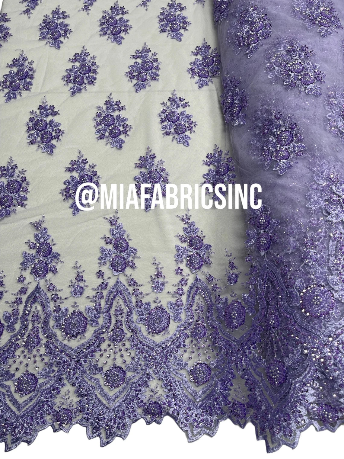Round Flower Beaded Fabric - Lilac - Embroidered Fashion Design Beads and Sequins On Mesh by The Yard