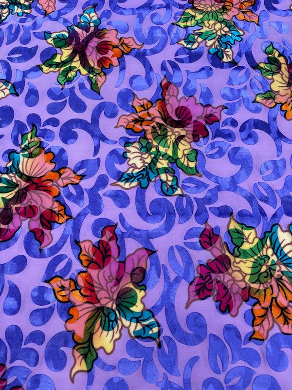 Burnout Floral Velvet Fabric - Lilac - MultiColor Floral Print Velvet Fabric By Yard