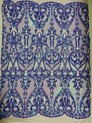 Heart Damask Sequins - Lilac - 4 Way Stretch Sequins Fabric By Yard
