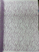 Glitter Wavy Bead Fabric - Lilac - Sequins, Bead, Glitter Design on Lace Fabric By Yard