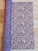 Beaded Floral Plant Design - Lilac - Embroidered Beaded Flower Plants Sequins Fabric By Yard