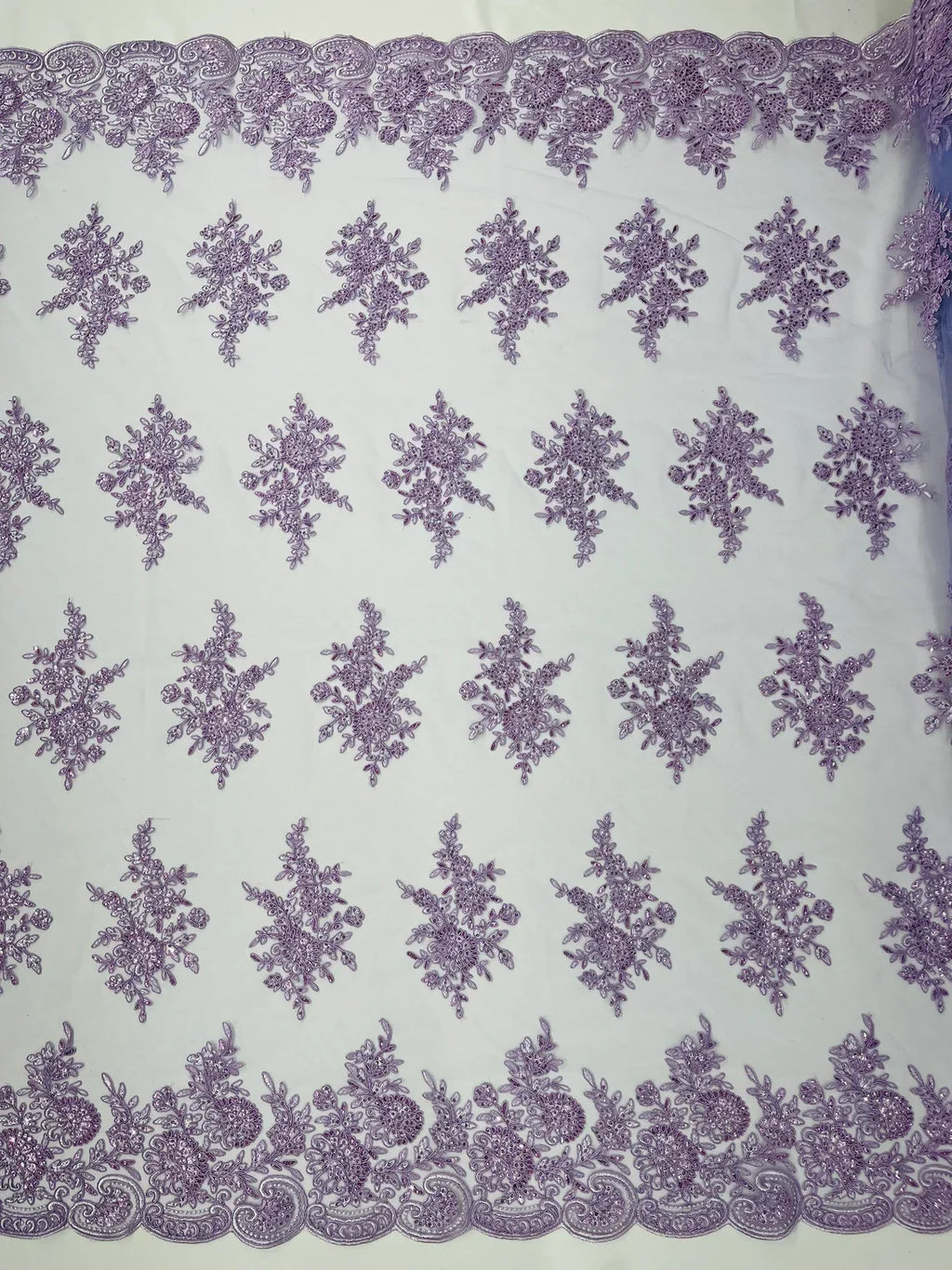 Floral Lace Flower Fabric - Lilac - Floral Embroidered Fabric with Sequins on Lace By Yard
