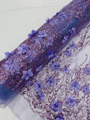 3D Glitter Floral Design Fabric - Lilac - Floral Line Design Embroidered Sequins Fabric by Yard