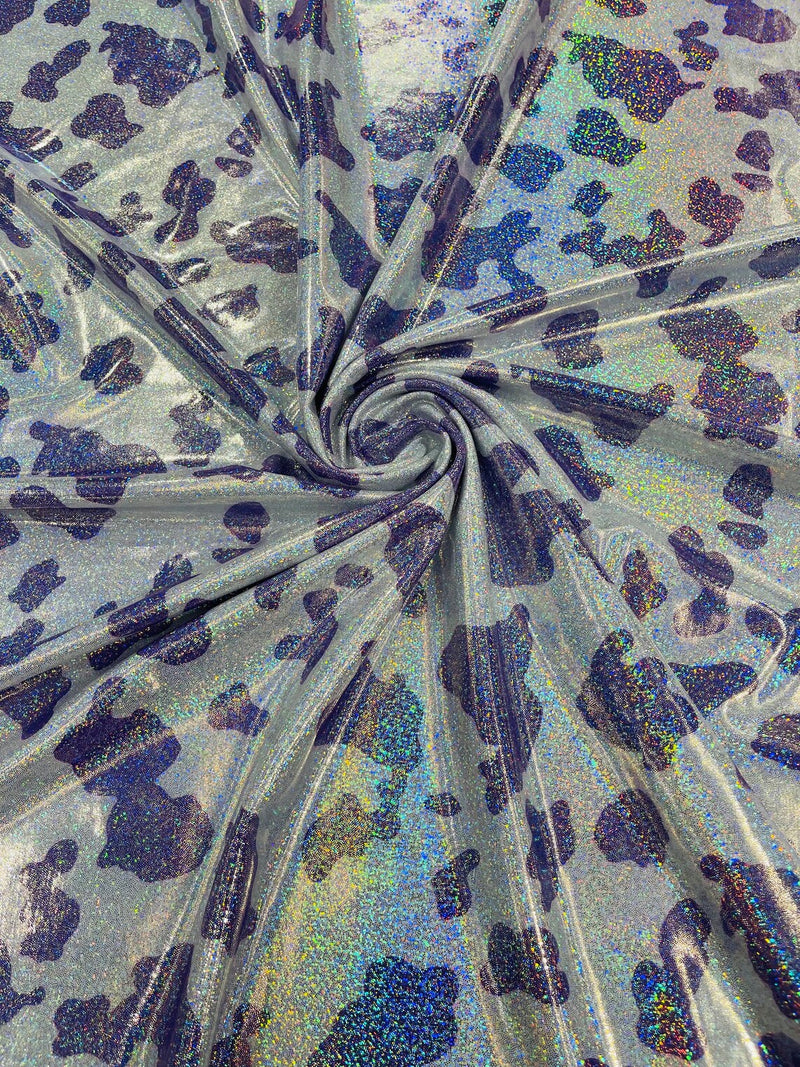 Cow Print Design Spandex - Lilac - Holographic Print Poly Spandex 4 Way Stretch Fabric By Yard