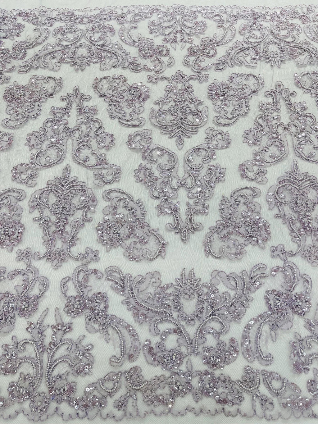 Beaded My Lady Damask Design - Lilac - Beaded Fancy Damask Embroidered Fabric By Yard