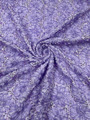 Satin Rosette Sequins Fabric - Lilac - 3D Rosette Satin Rose Fabric with Sequins By Yard