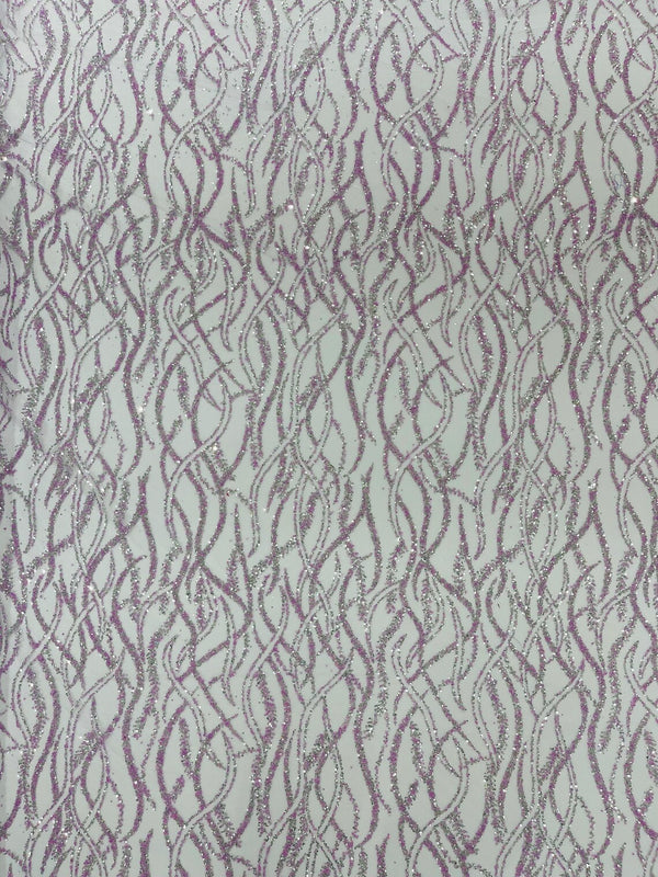 Glitter Wavy Bead Fabric - Lilac - Sequins, Bead, Glitter Design on Lace Fabric By Yard