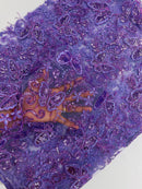 Butterfly Swirl Lace Fabric - Lilac - Metallic Sequins Design on Lace Fabric By Yard