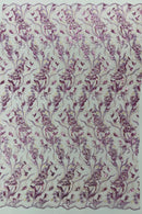 Floral Multi-Color Fabric - Lilac - Flower and Leaves Lace Sequins Fabric Sold By Yard