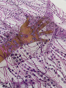 Tulle Glitter Fancy Line Fabric - Lilac - Tulle Fabric with Sparkle Glitter Design Sold By Yard