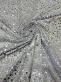 Heavy Duty Sequins Pearl Fabric - Lilac - Heavy Handmade Embroidery Lace with Sequins All Over By Yard