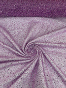 3D Beaded Mesh Fabric - Lilac - Embroidered Beaded Lace Mesh Fabric with Small Sequins Sold By Yard