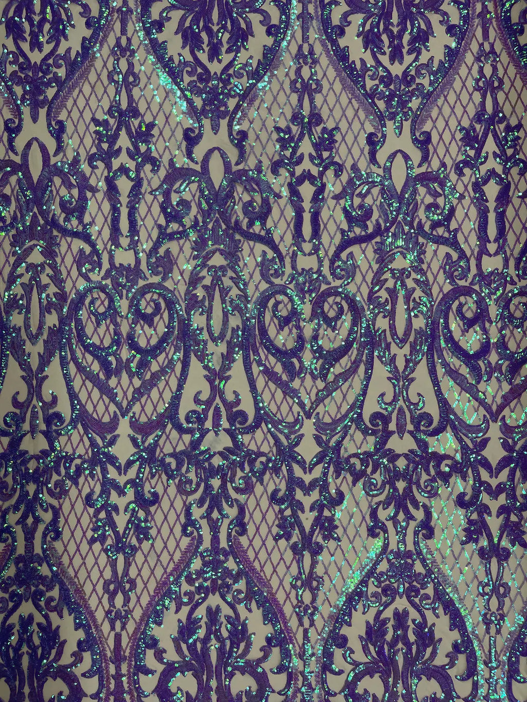 Heart Damask Sequins - Lilac - 4 Way Stretch Sequins Fabric By Yard