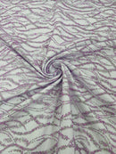 Glitter Wavy Bead Fabric - Lilac - Sequins, Bead, Glitter Design on Lace Fabric By Yard
