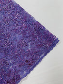 Butterfly Swirl Lace Fabric - Lilac - Metallic Sequins Design on Lace Fabric By Yard