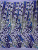 Multi-Color Sequins Design - Lilac/ Aqua Iridescent - 4 Way Stretch Sequins Fabric By The Yard