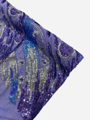 Multi-Color Sequins Design - Lilac/ Aqua Iridescent - 4 Way Stretch Sequins Fabric By The Yard