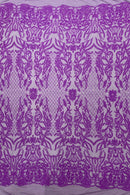 4 Way Stretch Fabric - Lilac Iridescent - Sequins Design on Spandex Mesh Fashion Fabric
