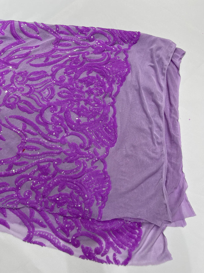 4 Way Stretch Fabric - Lilac Iridescent - Sequins Design on Spandex Mesh Fashion Fabric