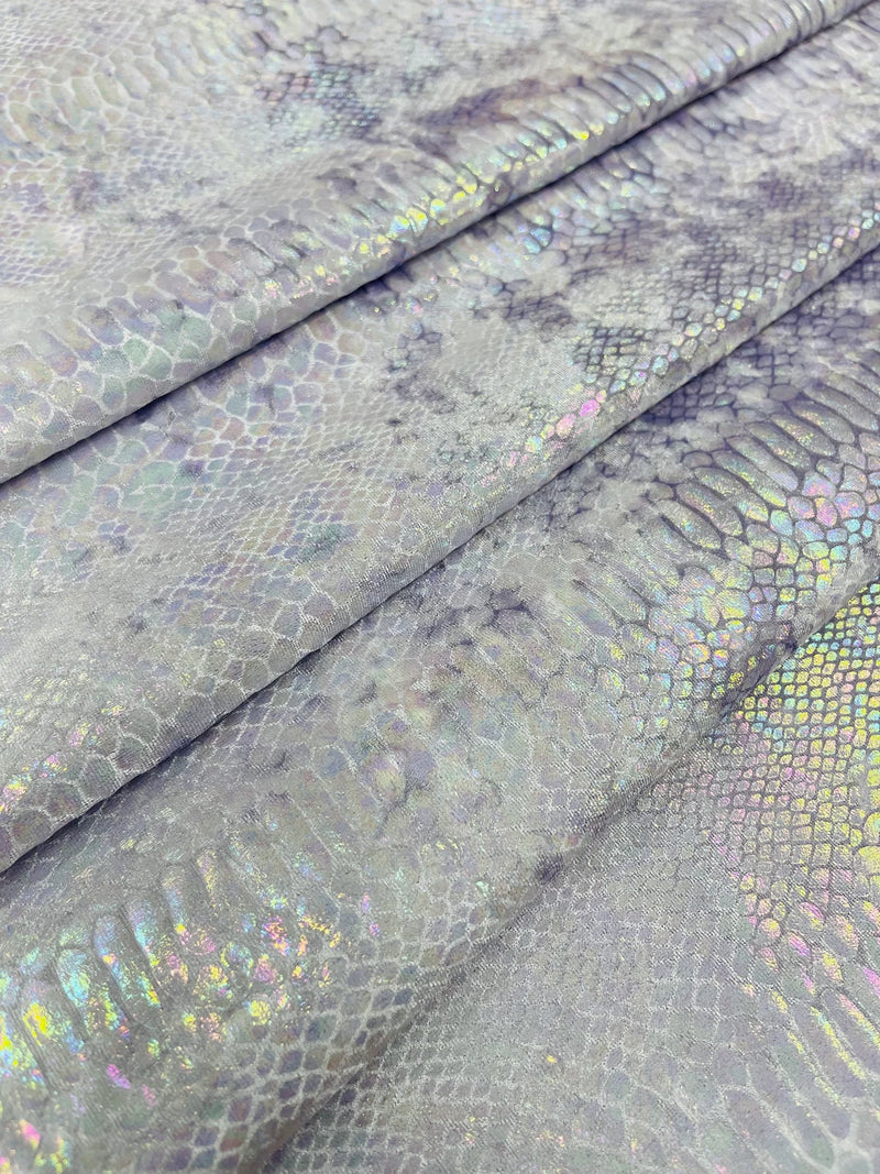 Anaconda Stretch Velvet - Lilac Iridescent - 58/60" Stretch Velvet Fabric with Anaconda Snake Print By Yard