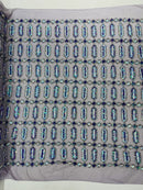 Fancy Gem Jewel Fabric - Lilac Iridescent - Geometric Stretch Sequins Design on Mesh By Yard