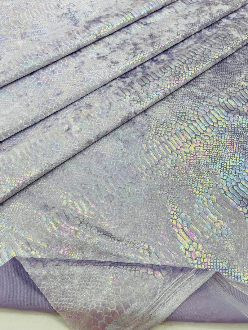 Anaconda Stretch Velvet - Lilac Iridescent - 58/60" Stretch Velvet Fabric with Anaconda Snake Print By Yard