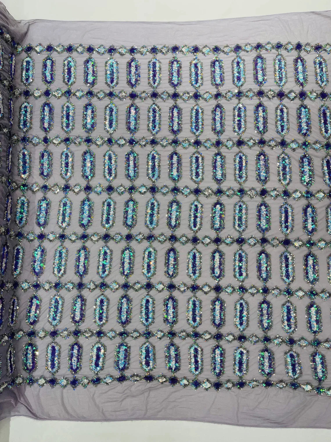Geometric Stretch Sequin - Fancy Gem Jewel Design on Mesh Pick Color - 25 Yard Roll