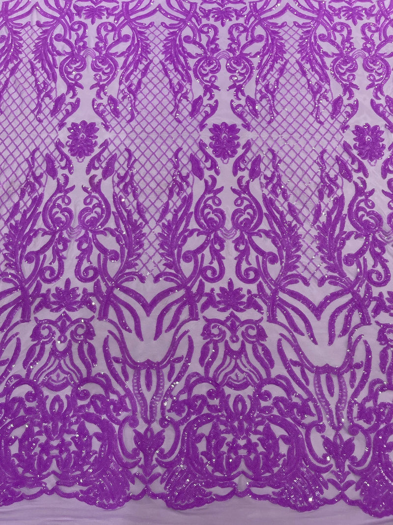 4 Way Stretch Fabric - Lilac Iridescent - Sequins Design on Spandex Mesh Fashion Fabric