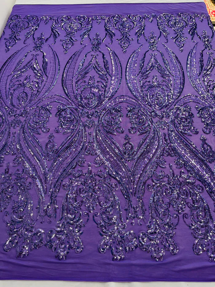 Damask Sequins Fabric - 4 Way Stretch Big Damask Sequins Fabric - Pick Color - 25 Yard Roll