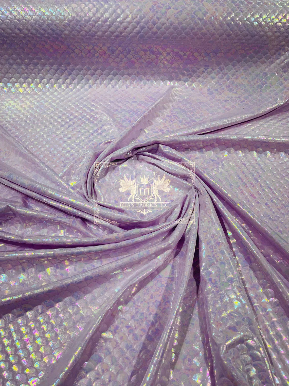 Mermaid Foil Fabric - Iridescent Lilac - Mermaid Print Design on Spandex Fabric