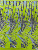 Multi-Color Sequins Design - Lime / Aqua / Silver - 4 Way Stretch Sequins Fabric By The Yard