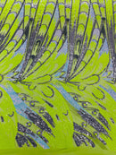 Multi-Color Sequins Design - Lime / Aqua / Silver - 4 Way Stretch Sequins Fabric By The Yard