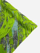 Multi-Color Sequins Design - Lime / Aqua / Silver - 4 Way Stretch Sequins Fabric By The Yard