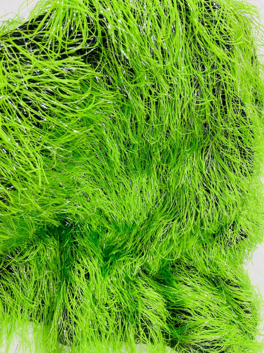 Metallic Eyelash Fabric - Lime Green / Silver - Feather/Eyelash/Fringe Design on Mesh By Yard